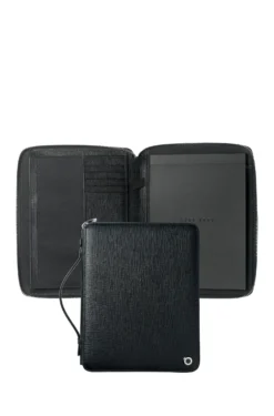 A5 conference folder in black textured leather