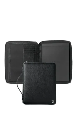 A5 conference folder in black textured leather