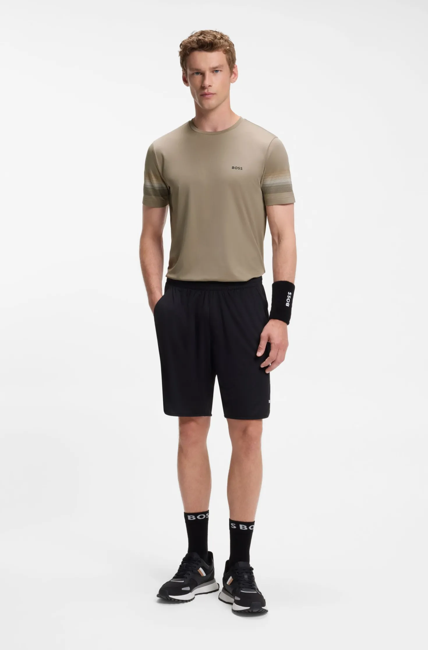 Active slim-fit T-shirt with sleeve stripes