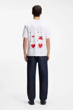 All-gender Cotton-jersey T-shirt with origami-heart prints