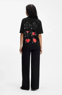 All-gender Cotton-jersey T-shirt with origami-heart prints