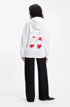 All-gender Cotton-terry hoodie with origami-heart artwork