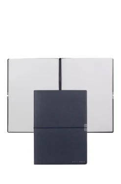A5 navy faux-leather notepad