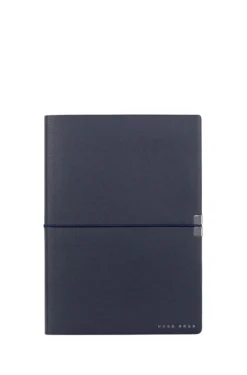 A5 navy faux-leather notepad