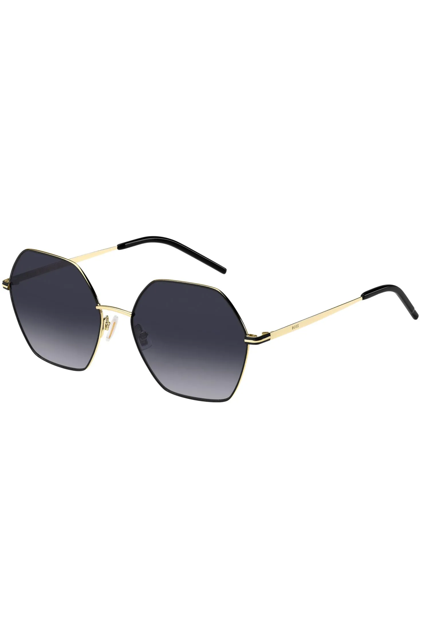 Angular sunglasses in black and gold-tone steel