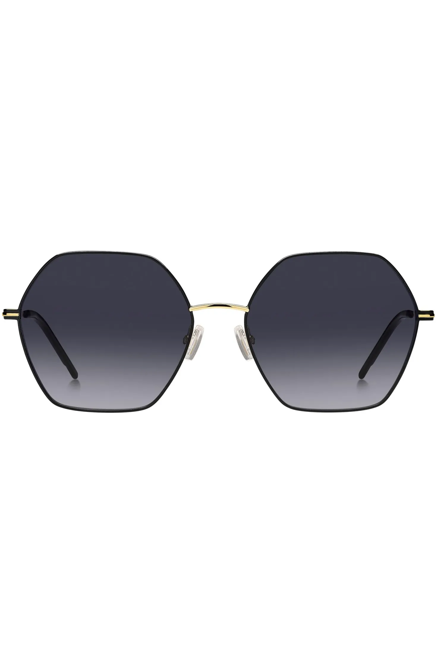 Angular sunglasses in black and gold-tone steel