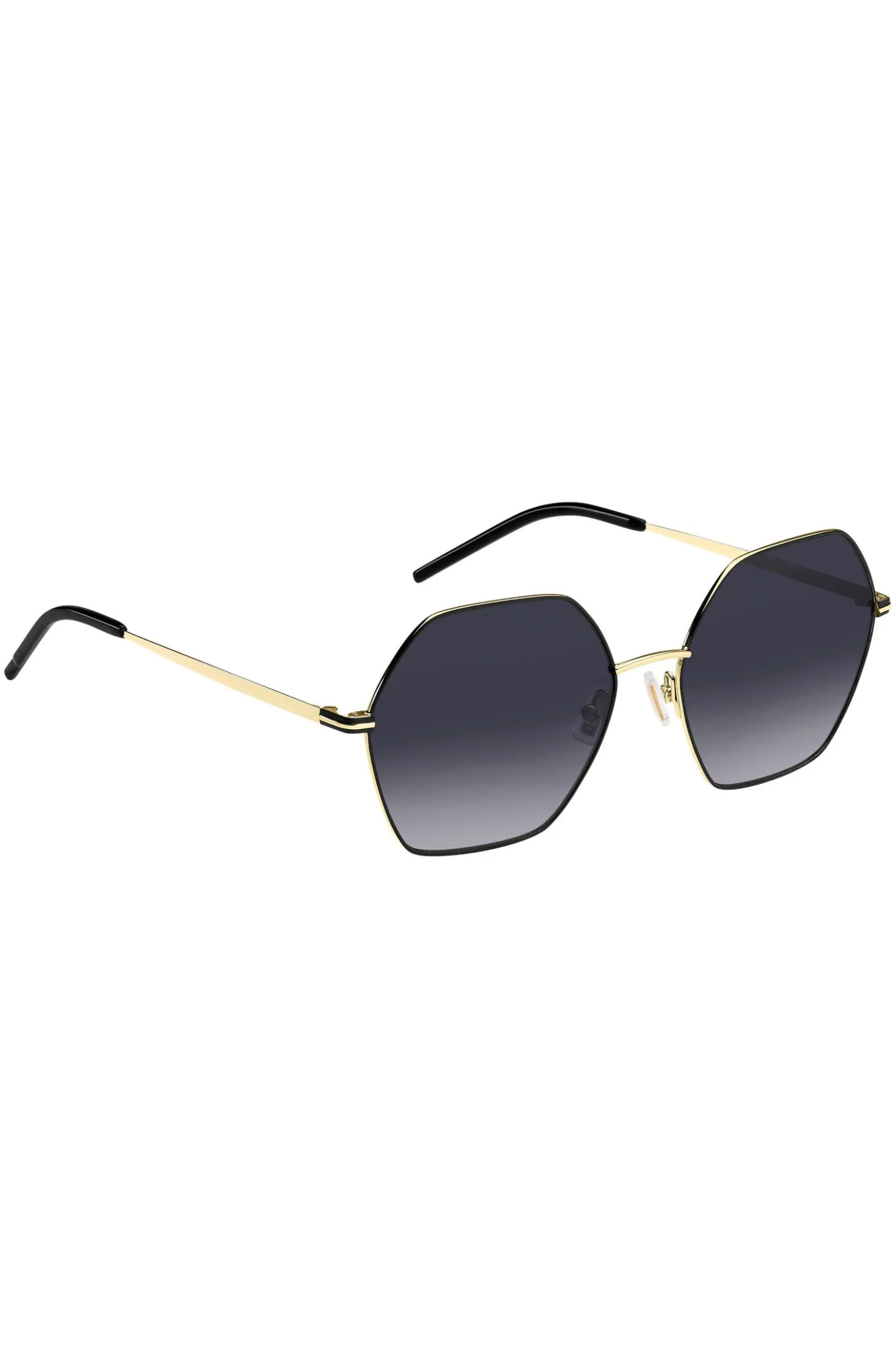 Angular sunglasses in black and gold-tone steel