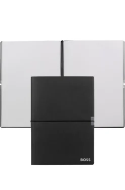 A5 notebook in black faux leather with elasticated band