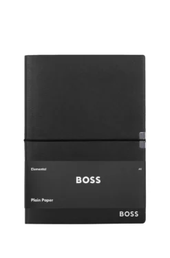 A5 notebook in black faux leather with elasticated band