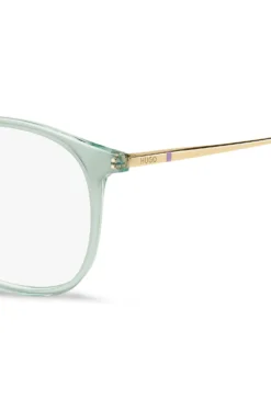 Aqua-acetate optical frames with gold-tone temples