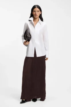Asymmetric maxi skirt in satin with crinkle texture