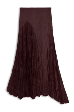 Asymmetric maxi skirt in satin with crinkle texture