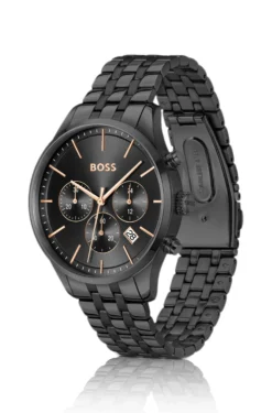 AVERY Black-plated chronograph watch with multi-link bracelet