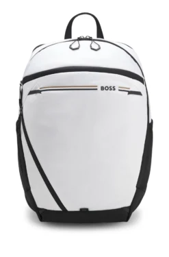 Backpack in structured fabric with logo and signature stripe
