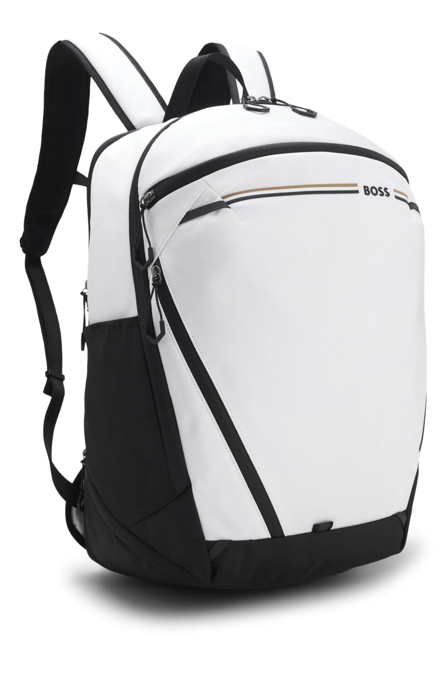 Backpack in structured fabric with logo and signature stripe