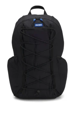 Backpack with blue rubber logo patch