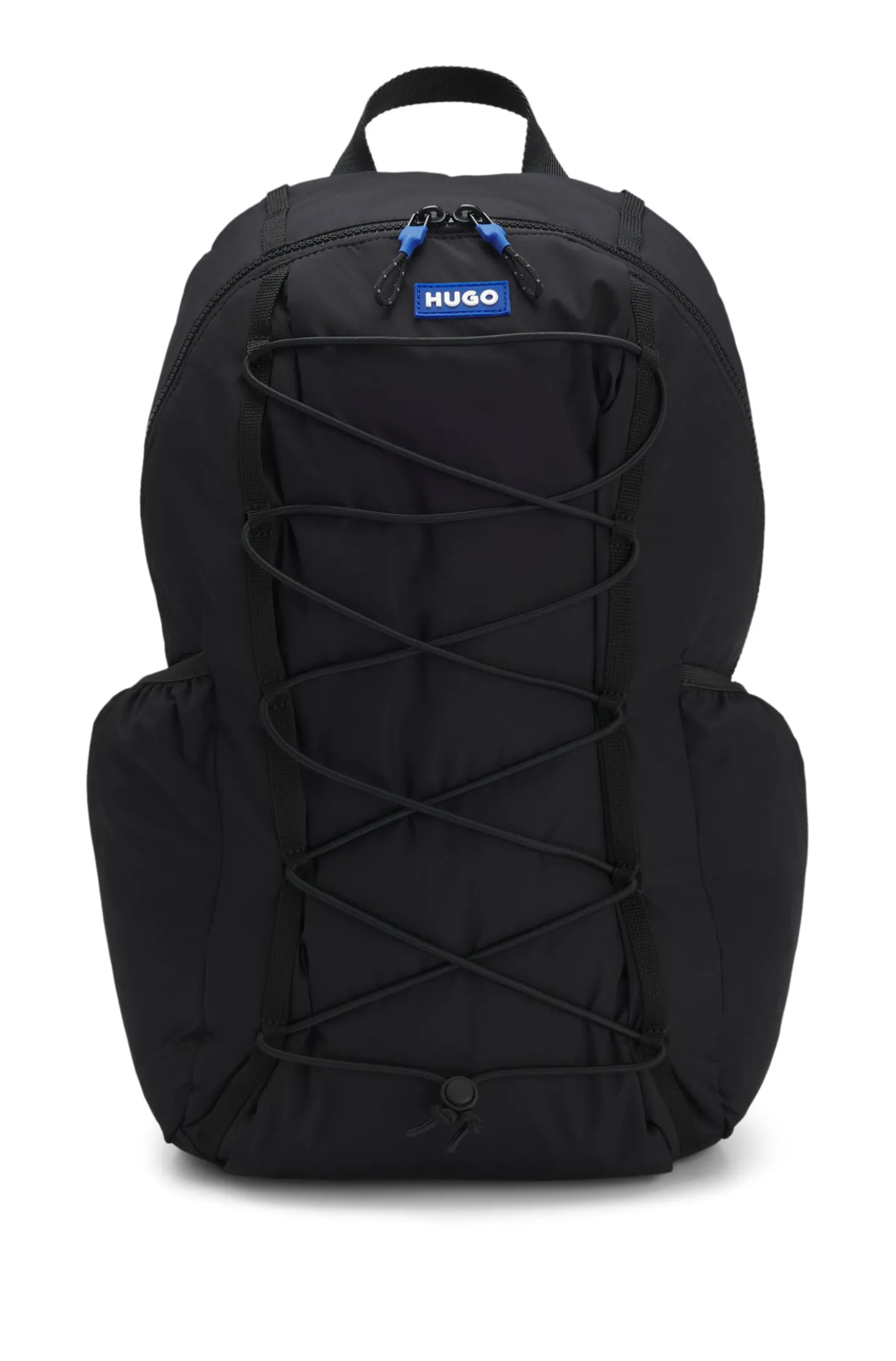 Backpack with blue rubber logo patch