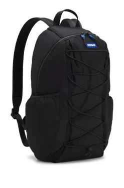 Backpack with blue rubber logo patch