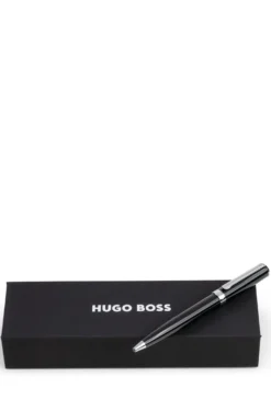 Ballpoint pen in glossy-black lacquer with logo ring