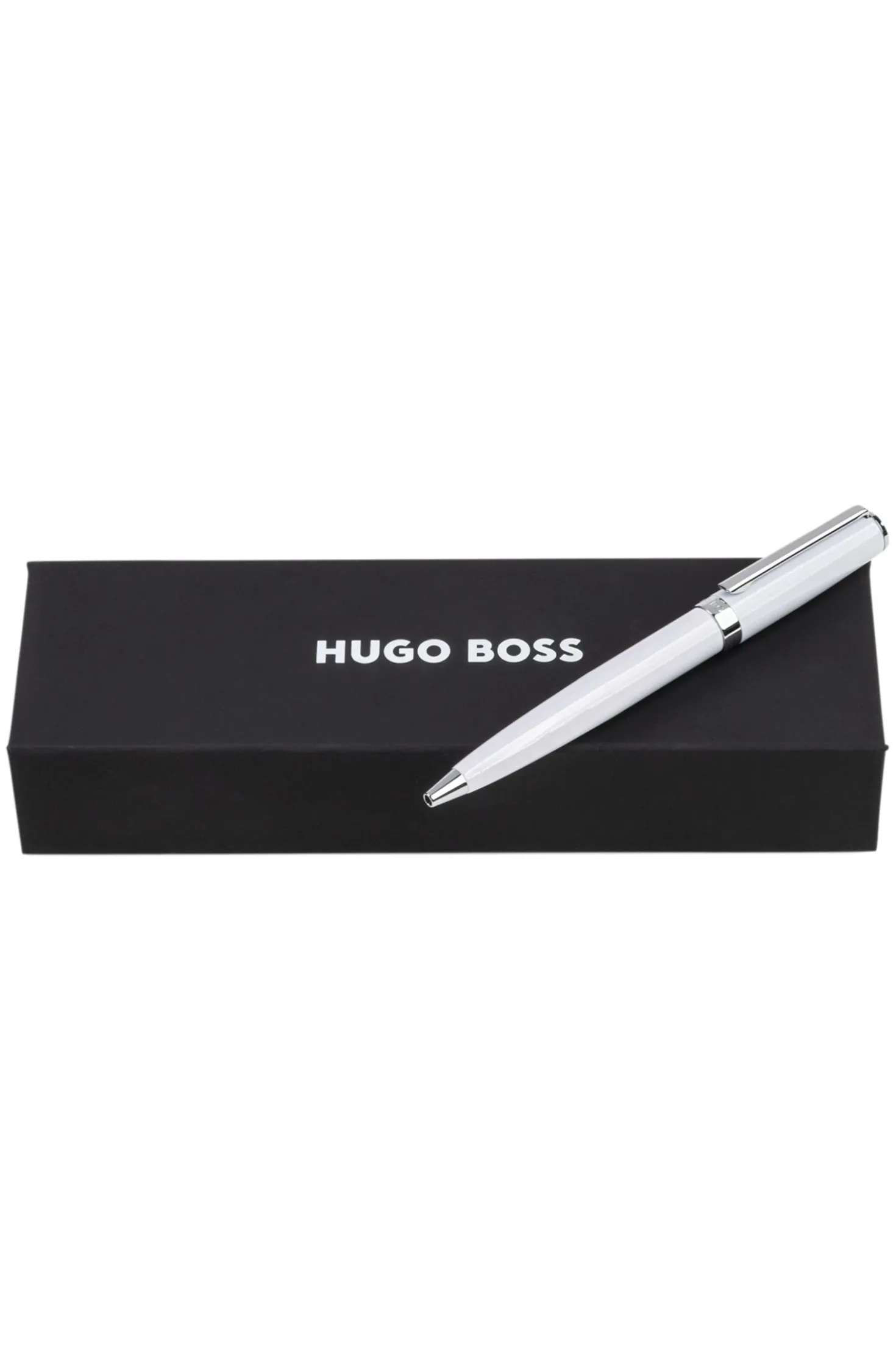 Ballpoint pen in glossy-white lacquer with logo ring