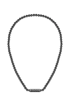 Beaded necklace with branded octagonal closure