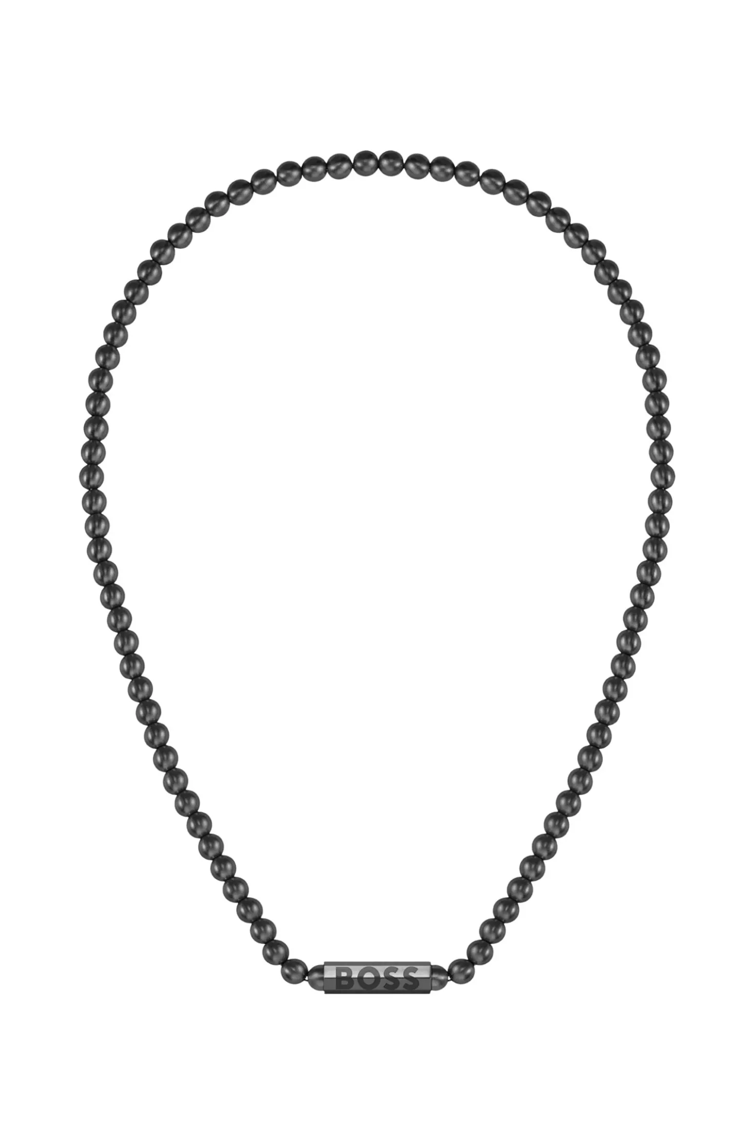 Beaded necklace with branded octagonal closure