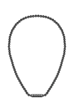Beaded necklace with branded octagonal closure