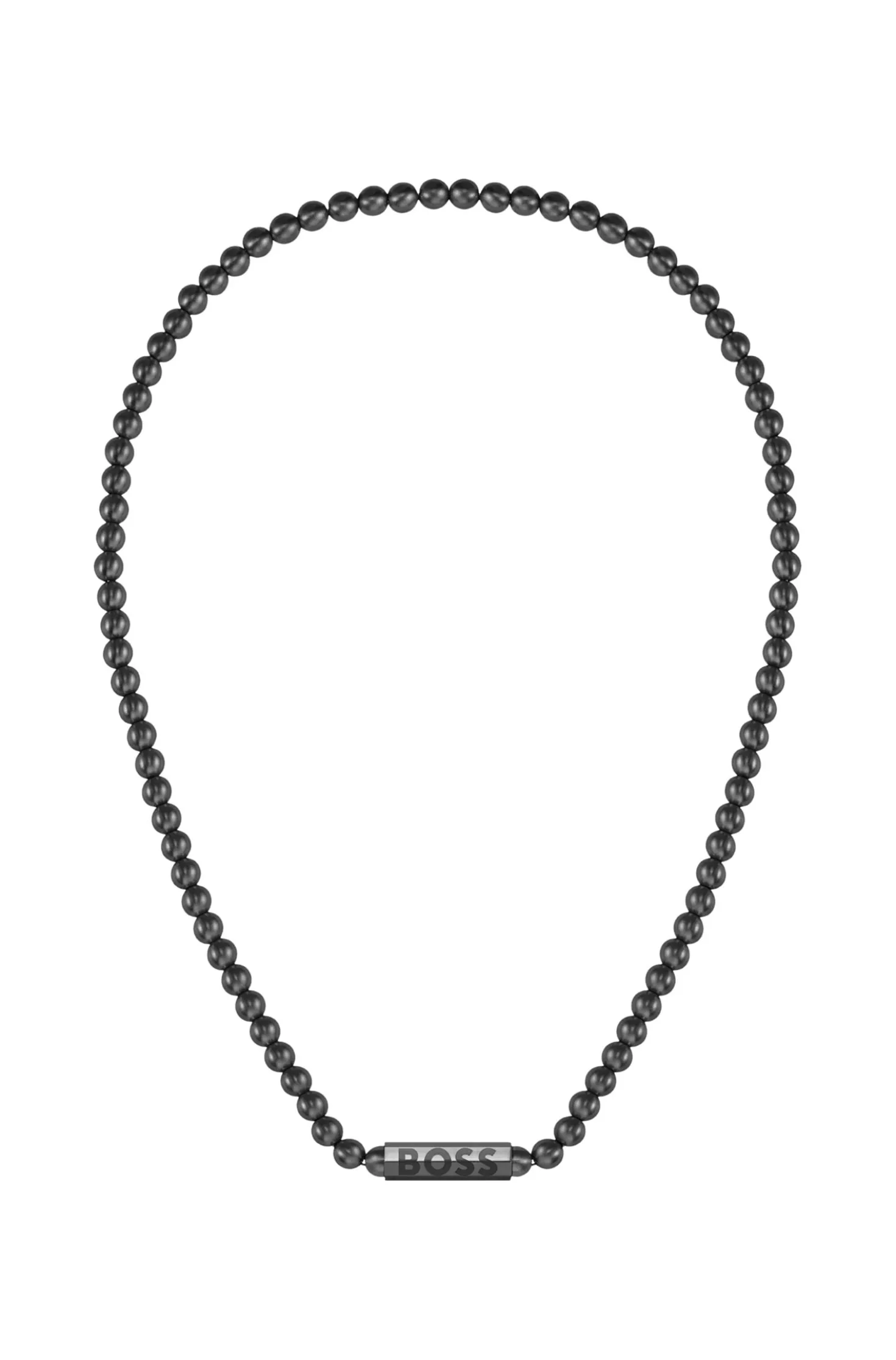 Beaded necklace with branded octagonal closure