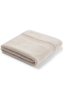 Beige Aegean-cotton bath mat with tonal logo