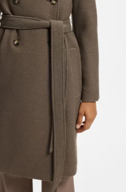 Belted double-breasted coat in virgin wool