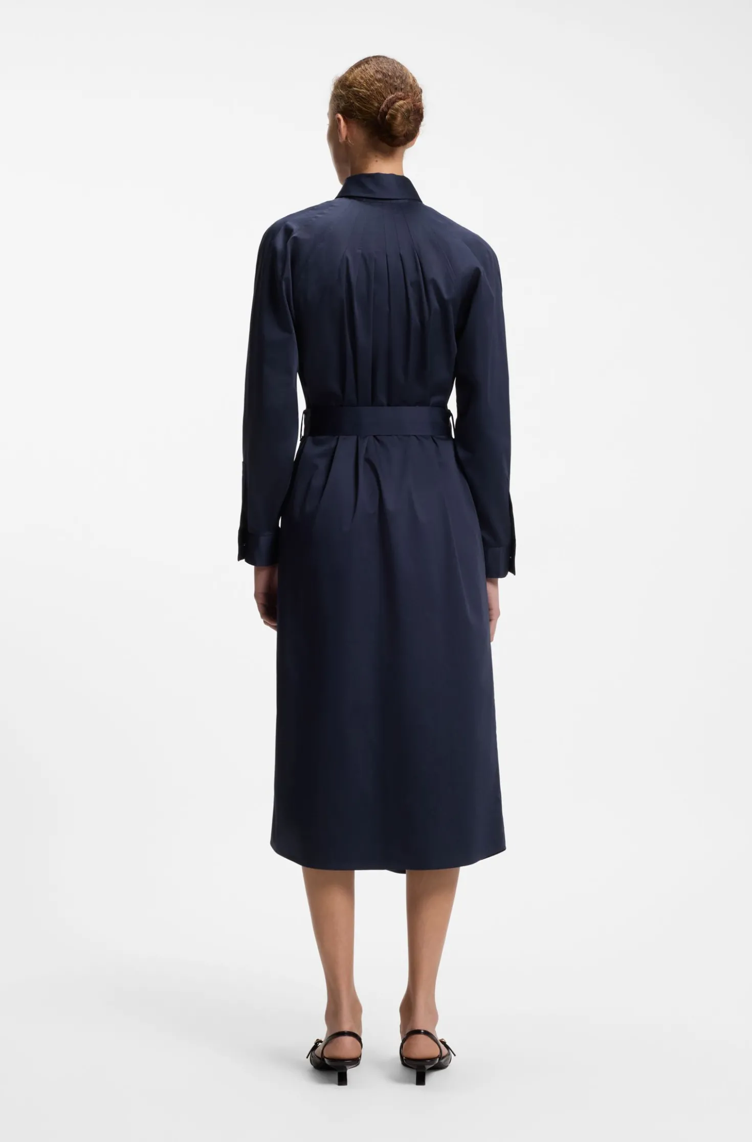 Belted maxi dress in cotton satin