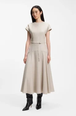 Belted maxi dress in melange flannel