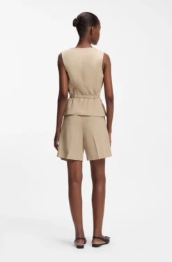 Belted regular-fit vest in cotton and hemp