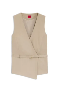 Belted regular-fit vest in cotton and hemp