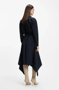 Belted shirt dress in cotton poplin