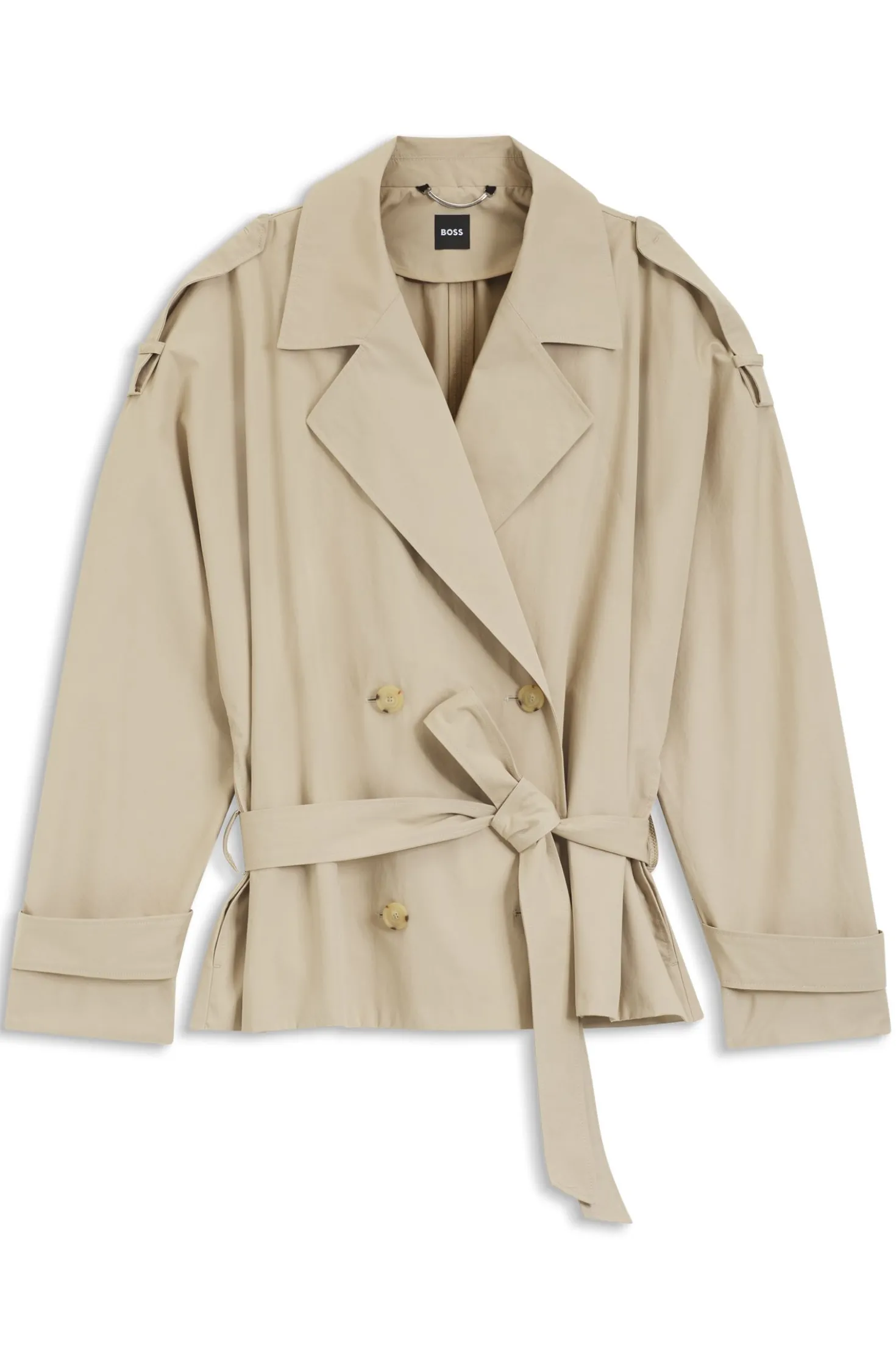 Belted short coat in cotton poplin