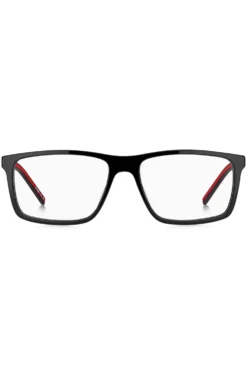 Black-acetate optical frames with cut-out logo