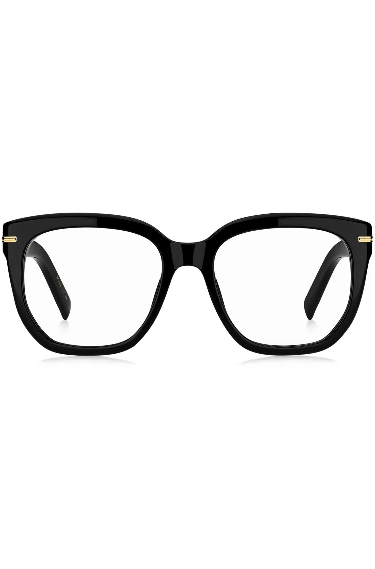 Black-acetate optical frames with gold-tone hinges