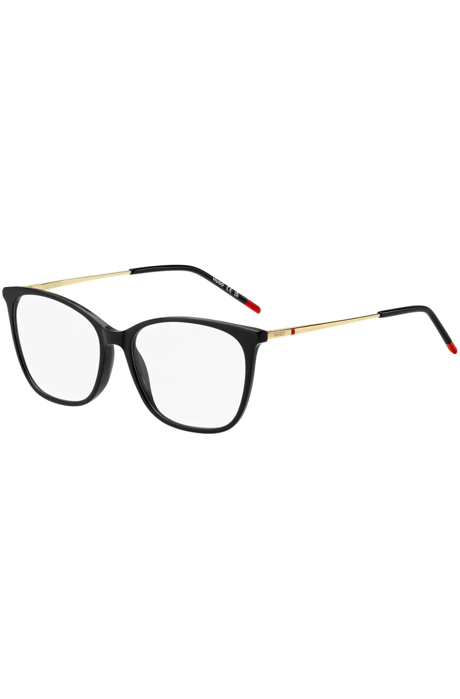 Black-acetate optical frames with gold-tone temples