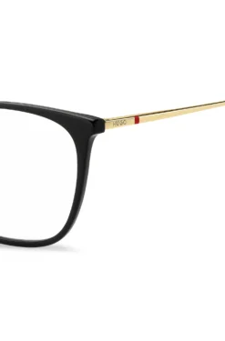 Black-acetate optical frames with gold-tone temples
