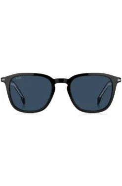 Black-acetate sunglasses with silver-tone trims