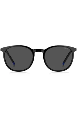 Black-acetate sunglasses with blue logo