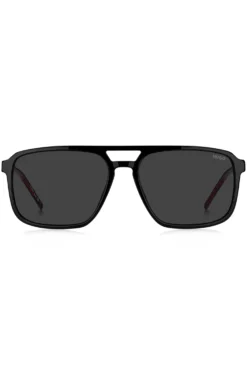 Black-acetate sunglasses with rubber logo