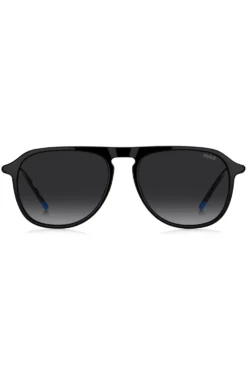 Black-acetate sunglasses with tubular metal temples
