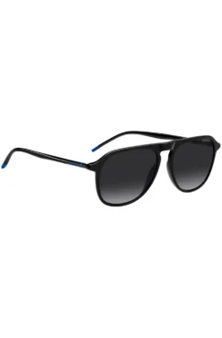 Black-acetate sunglasses with tubular metal temples