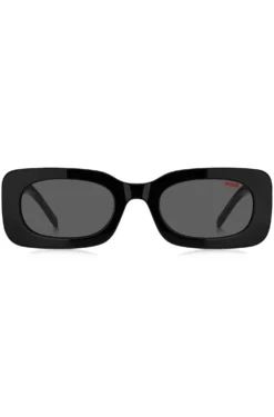 Black-acetate sunglasses with detachable slogan strap