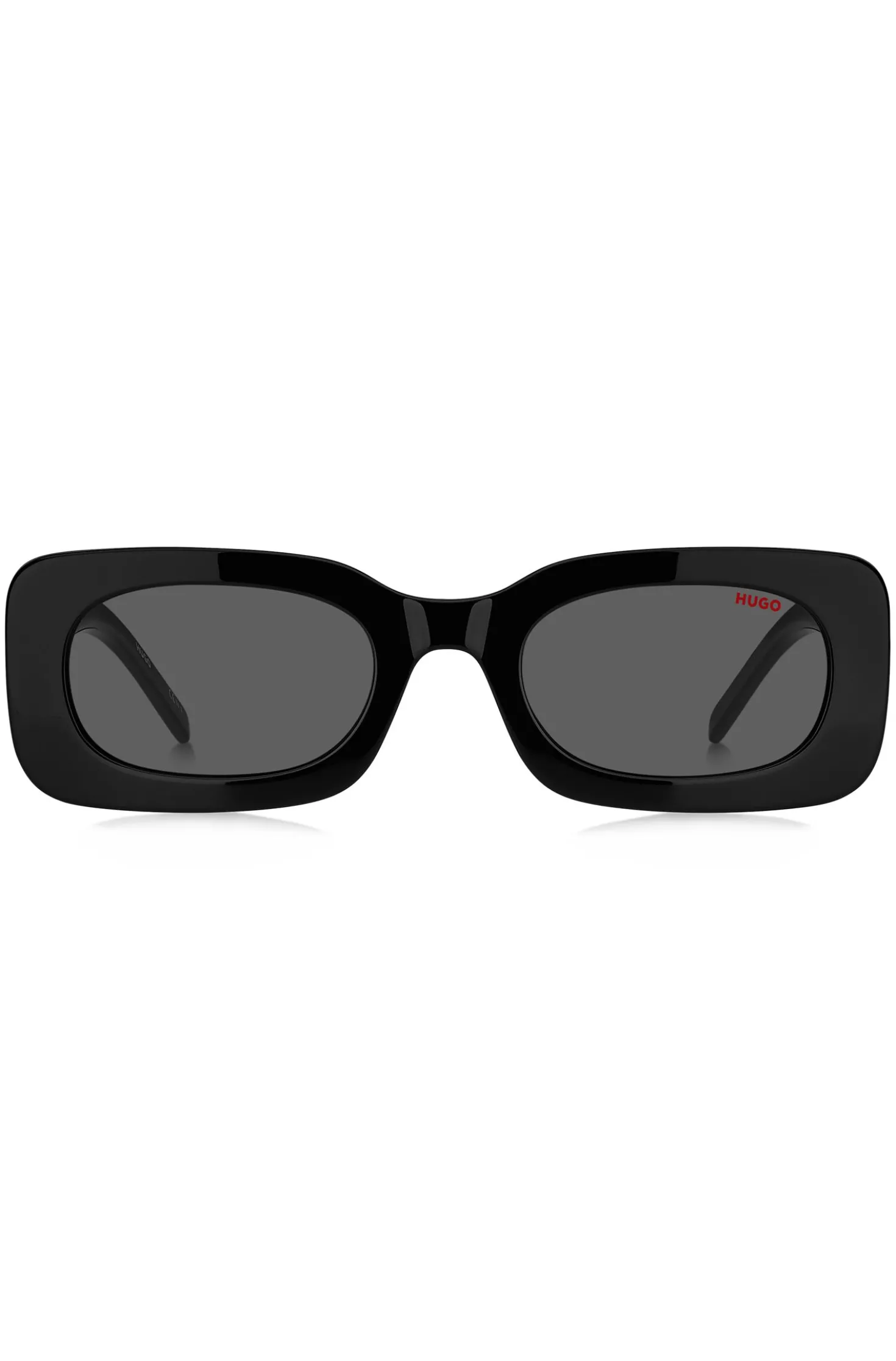 Black-acetate sunglasses with detachable slogan strap
