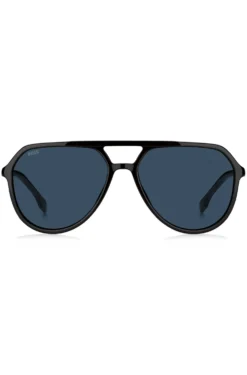 Black-acetate sunglasses with metallic logo insert