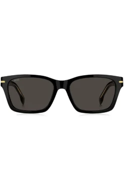 Black-acetate sunglasses with gold-tone hinges