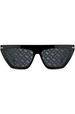 Black-acetate sunglasses with monogram-patterned lenses